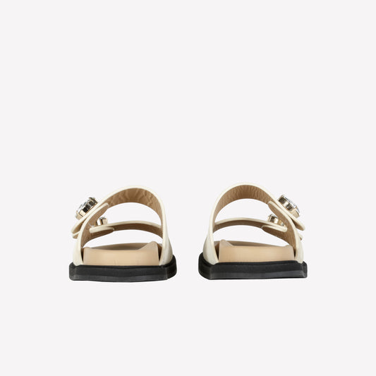 BISCUIT-COLORED SUEDE SANDAL WITH DOUBLE BAND AND RHINESTONE BUTTONS PAROS - Marrone | Roberto Festa