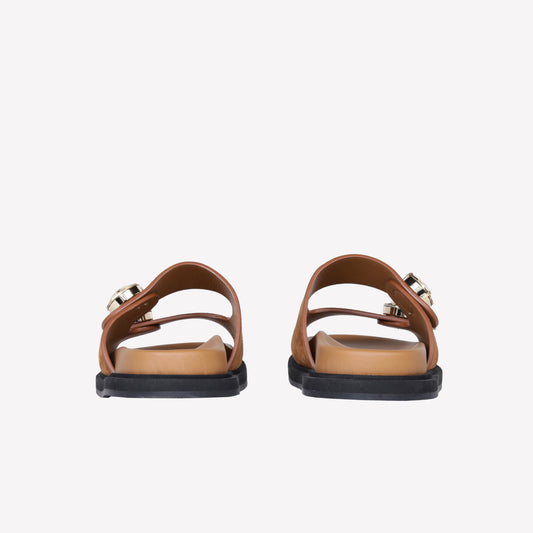 BROWN-COLORED SUEDE SANDAL WITH DOUBLE STRAP AND RHINESTONE BUTTONS PAROS - Marrone | Roberto Festa