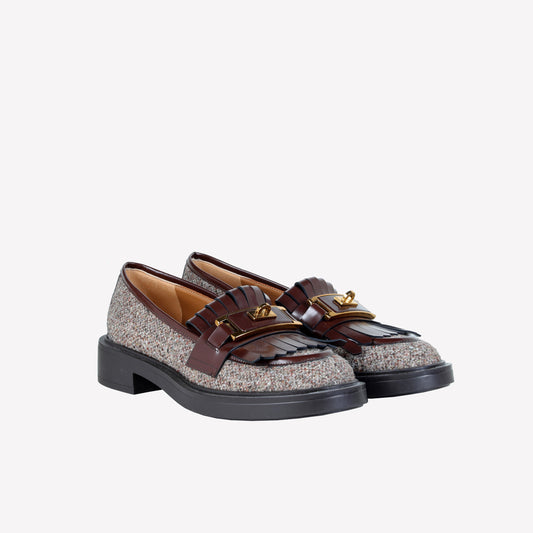 WOOL LOAFER WITH LEATHER FRINGE AND BRASS ACCESSORY RAFS - Loafers | Roberto Festa