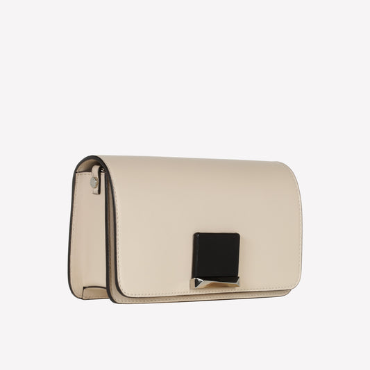 BUTTER LEATHER SHOULDER BAG WITH COLOR CONTRASTING ACCESSORY - Bianco | Roberto Festa