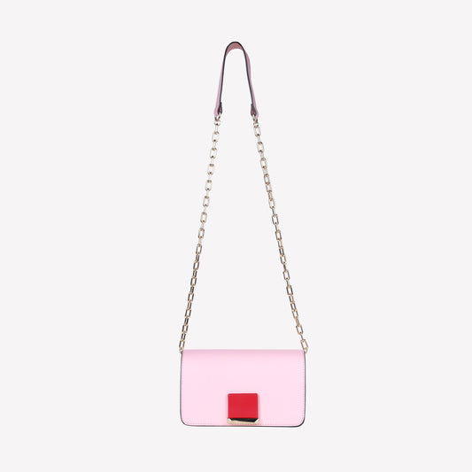 PINK LEATHER SHOULDER BAG WITH COLOR CONTRASTING ACCESSORY RHODA - Spring Summer Preview | Roberto Festa