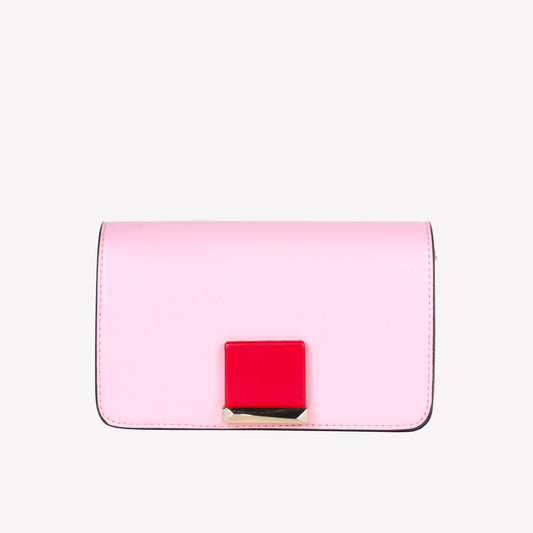 PINK LEATHER SHOULDER BAG WITH COLOR CONTRASTING ACCESSORY RHODA - Spring Summer Preview | Roberto Festa