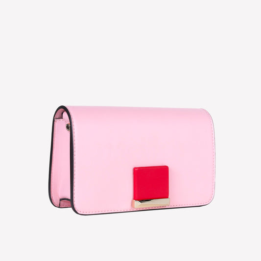 PINK LEATHER SHOULDER BAG WITH COLOR CONTRASTING ACCESSORY RHODA - Pink | Roberto Festa