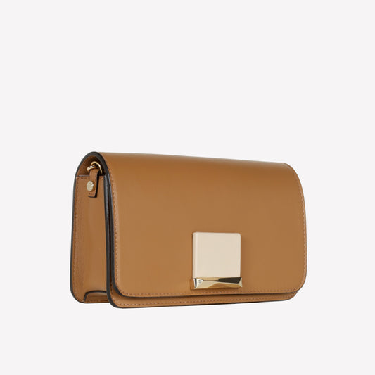 NUDE LEATHER SHOULDER BAG WITH COLOR CONTRASTING ACCESSORY - Beige | Roberto Festa