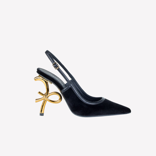  VELVET SLINGBACK WITH LOGO SCULPTURE HEEL SANDY - Slingback | Roberto Festa