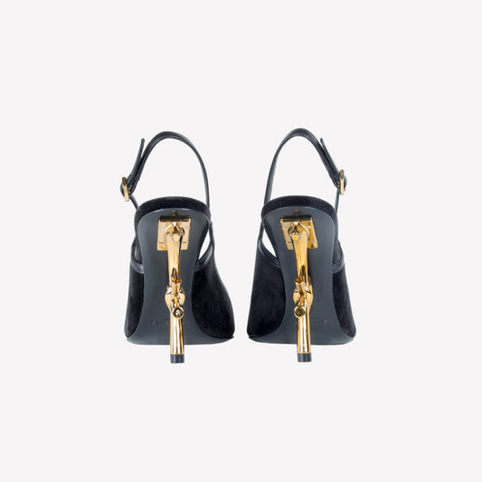 SLINGBACK IN VELLUTO CON TACCO SCULTURA LOGO SANDY - Nero | Roberto Festa