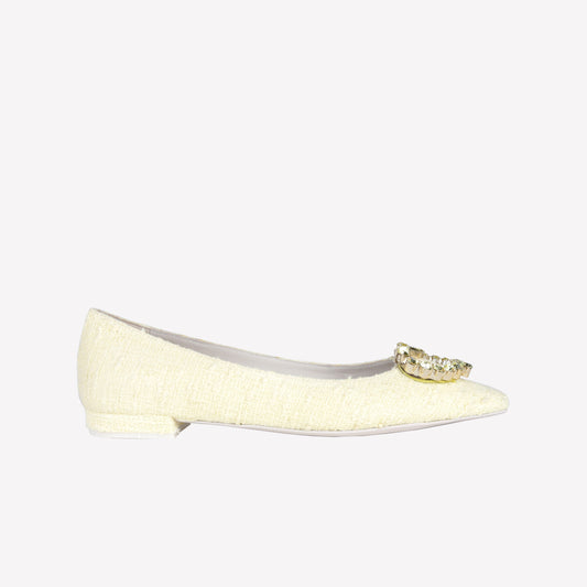 MIMOSA TWEED BALLERINA WITH HEART BUCKLE SANTANA - Giallo | Roberto Festa