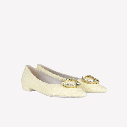 MIMOSA TWEED BALLERINA WITH HEART BUCKLE SANTANA - Giallo | Roberto Festa