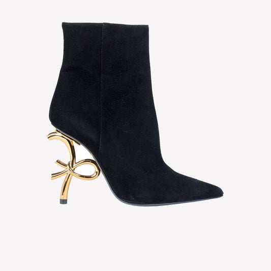 SUEDE ANKLE BOOT WITH LOGO SCULPTED HEEL SCARLETT - Boots and Booties | Roberto Festa