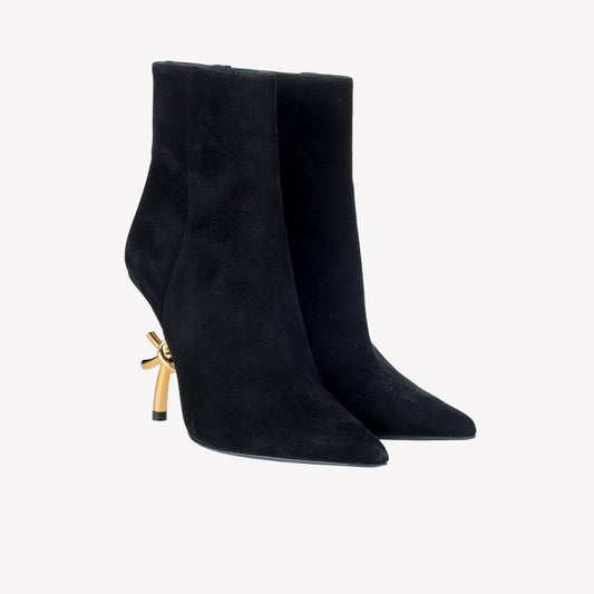 SUEDE ANKLE BOOT WITH LOGO SCULPTED HEEL SCARLETT - Boots and Booties | Roberto Festa