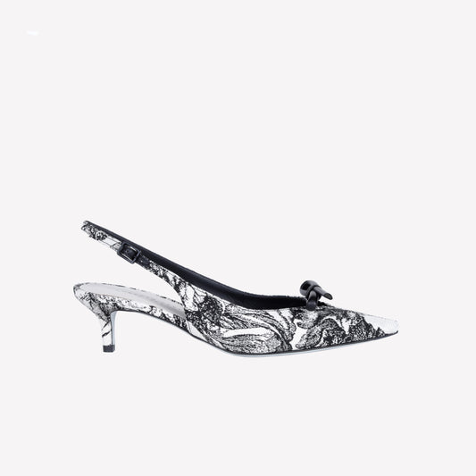 SLINGBACK IN TESSUTO JACQUARD SENYA - Bianco_Nero | Roberto Festa