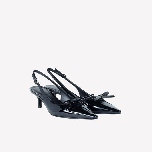 BLACK PATENT LEATHER SLINGBACK WITH BOW SENYA - Nero | Roberto Festa