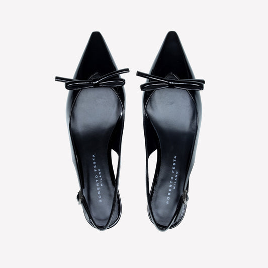 SLINGBACK IN VERNICE NERA CON FIOCCHETTO SENYA - Nero | Roberto Festa