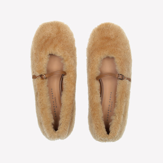 SHEEPSKIN BALLERINA WITH INSTEP STRAP SHEY - Marrone | Roberto Festa