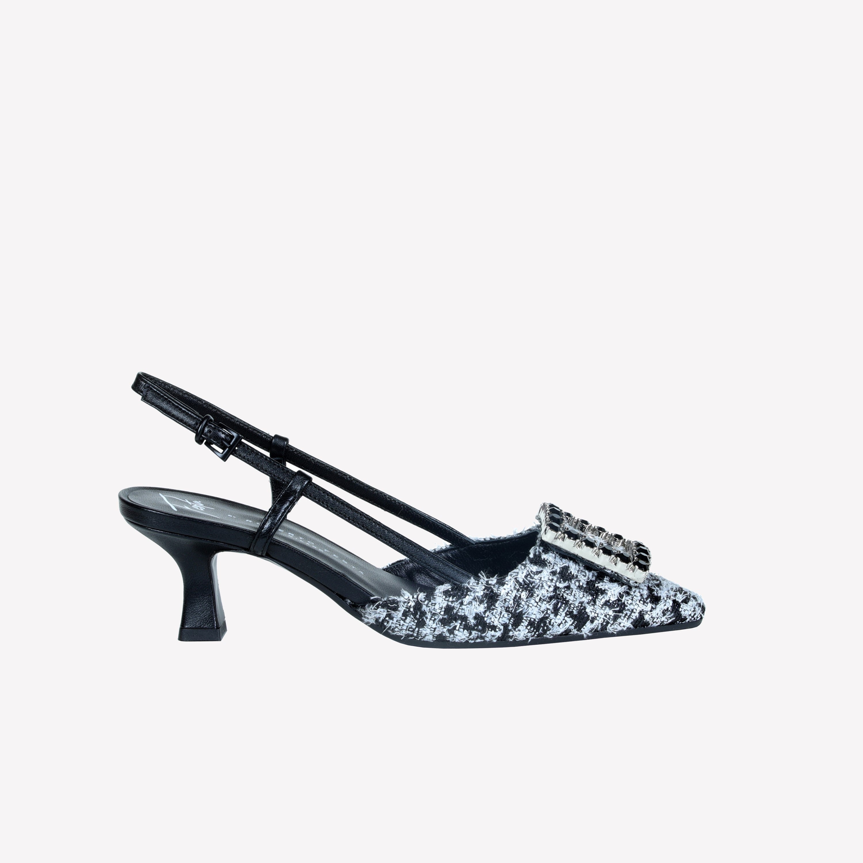 slingback in poule nero e accessorio strass stefy – Roberto Festa