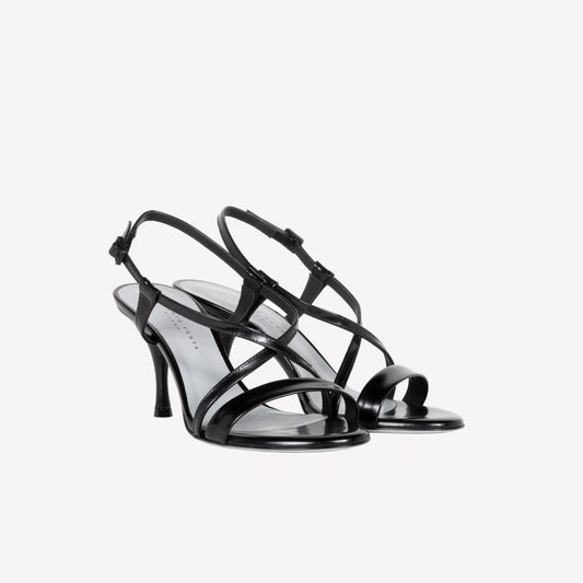 BLACK BRUSHED CALFSKIN SANDAL WHIT CROSSOVER STRAP SUSAN - Spring Summer Preview | Roberto Festa