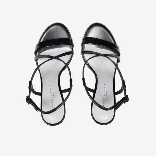 BLACK BRUSHED CALFSKIN SANDAL WHIT CROSSOVER STRAP SUSAN - Nero | Roberto Festa