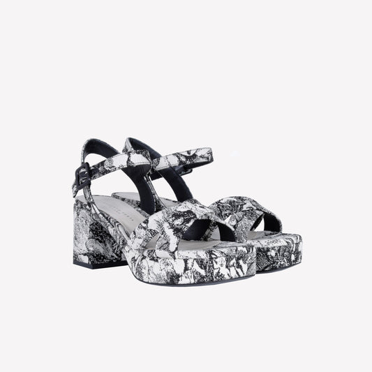 JACQUARD FABRIC SANDAL WITH CROSSOVER TELLA - Bianco_nero | Roberto Festa