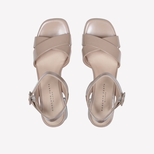 BRUSHED SANDAL WITH CROSSOVER TELLA - Beige | Roberto Festa