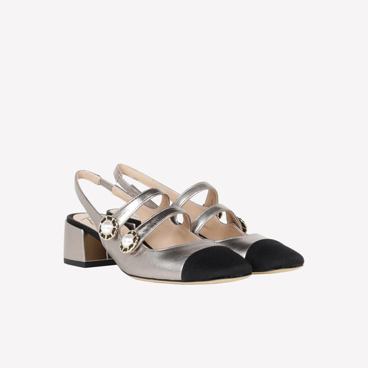 LAMINATED LEATHER SLINGBACK WITH BLACK TIP AND DOUBLE STRAP TIGLIO - NO DISCOUNT | Roberto Festa