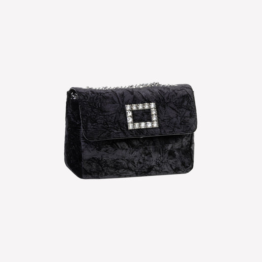 BORSA A SPALLA IN VELLUTO NERO CON ACCESSORIO STRASS TROPEA LUX - Nero | Roberto Festa