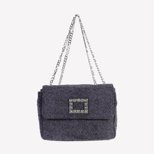 TROPEA LUX IN BLACK BOUCLE SHOULDER BAG WITH RHINESTONE ACCESSORY
 - Mix & Match | Roberto Festa