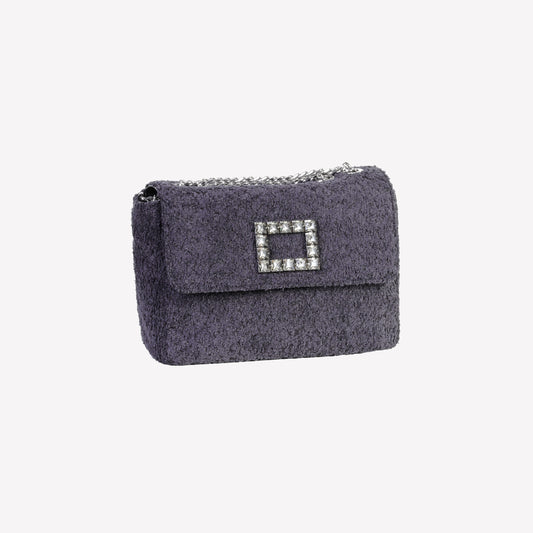 TROPEA LUX IN BLACK BOUCLE SHOULDER BAG WITH RHINESTONE ACCESSORY
 - Mix & Match | Roberto Festa