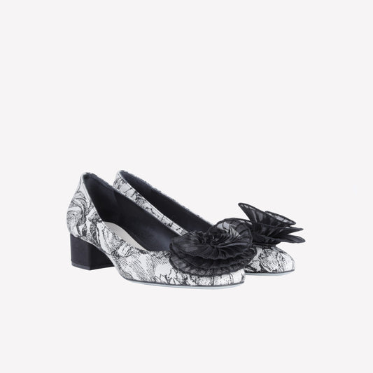 JACQUARD FABRIC PUMPS WITH TULLE FLOWER VICTOR - NO DISCOUNT | Roberto Festa