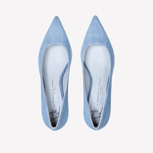 LIGHT DENIM PUMPS WITH LOW HEEL VICY - Azzurro | Roberto Festa