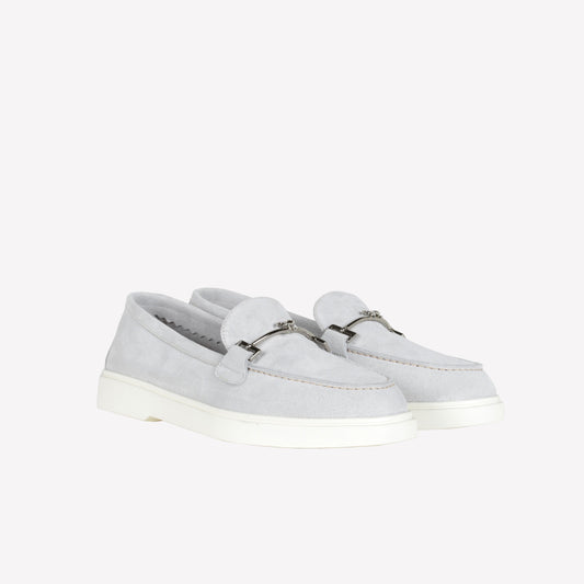 GREY ICE SUEDE LOAFER WITH CLAMP WAVE - Bianco | Roberto Festa