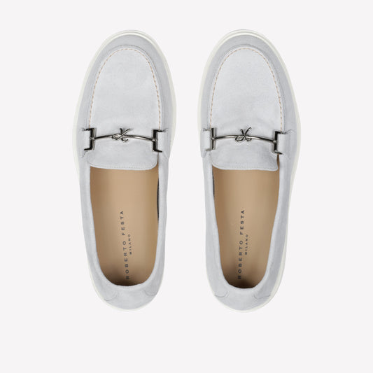 GREY ICE SUEDE LOAFER WITH CLAMP WAVE - Bianco | Roberto Festa