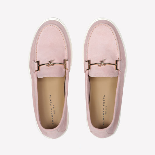 PINK COLORED SUEDE LOAFER WITH CLAMP WAVE - Rosa | Roberto Festa