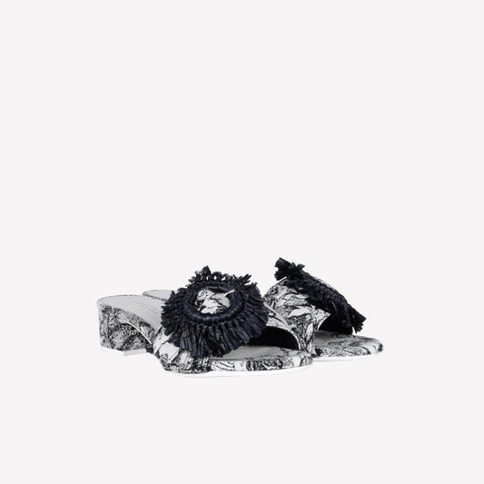 JACQUARD SLIPPER WITH WOVEN RAFFIA BUCKLE YAARA - NO DISCOUNT | Roberto Festa