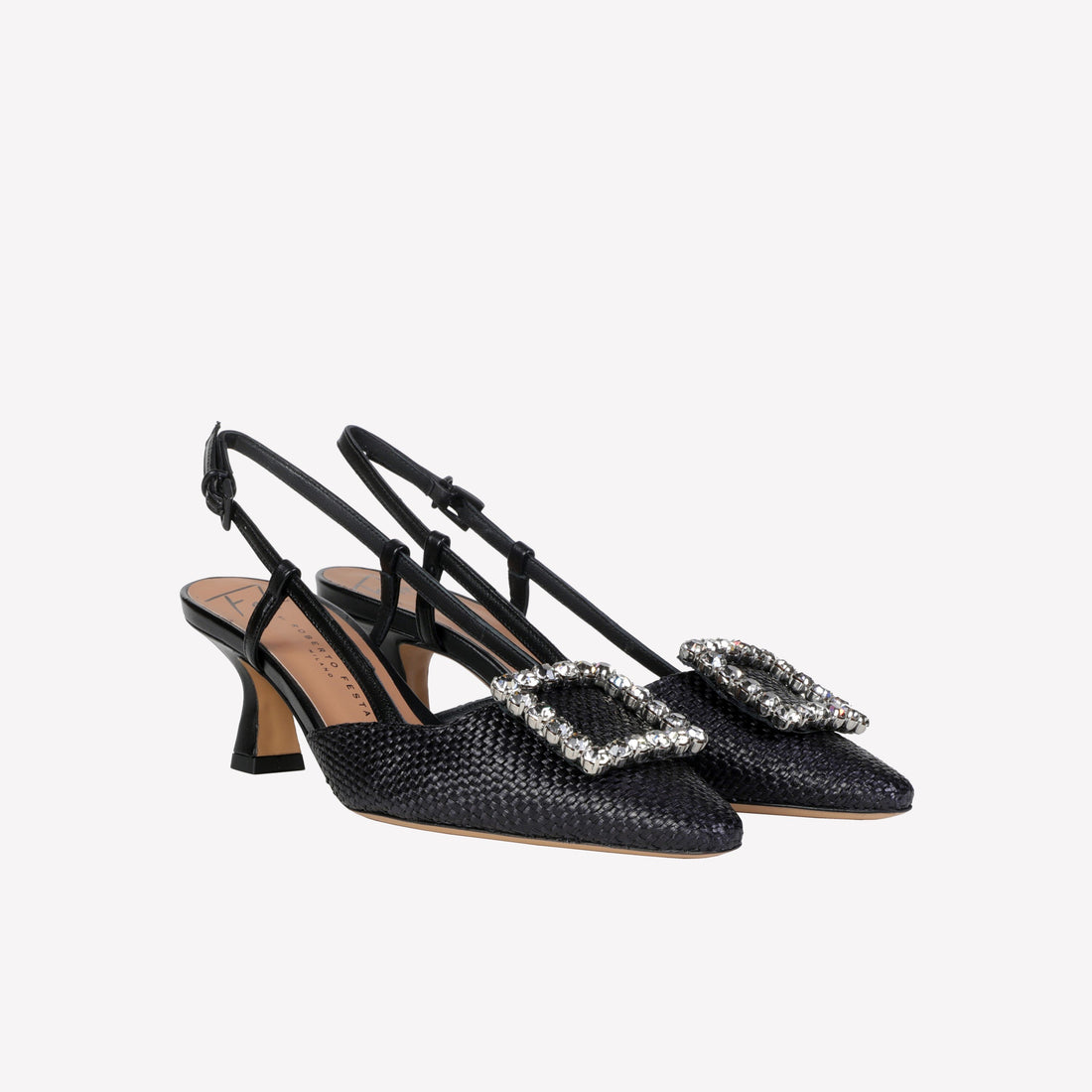 Stefy slingback pumps embellished black raffia – Roberto Festa